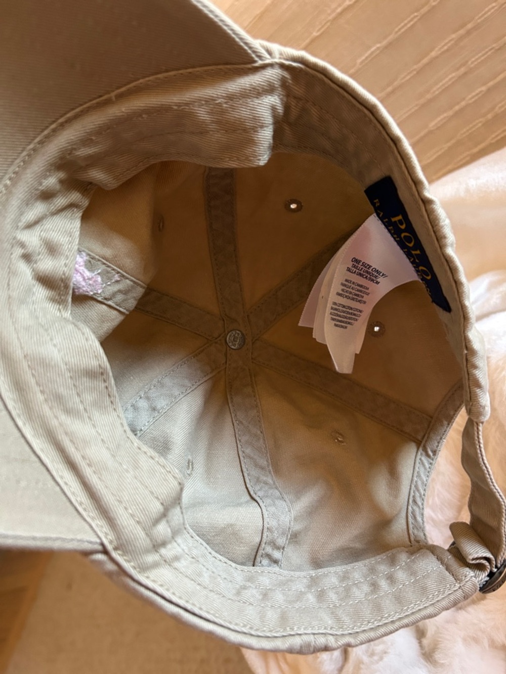 Polo by Ralph Lauren Khaki Cap with Light Pink Pony - Picture 3 of 7